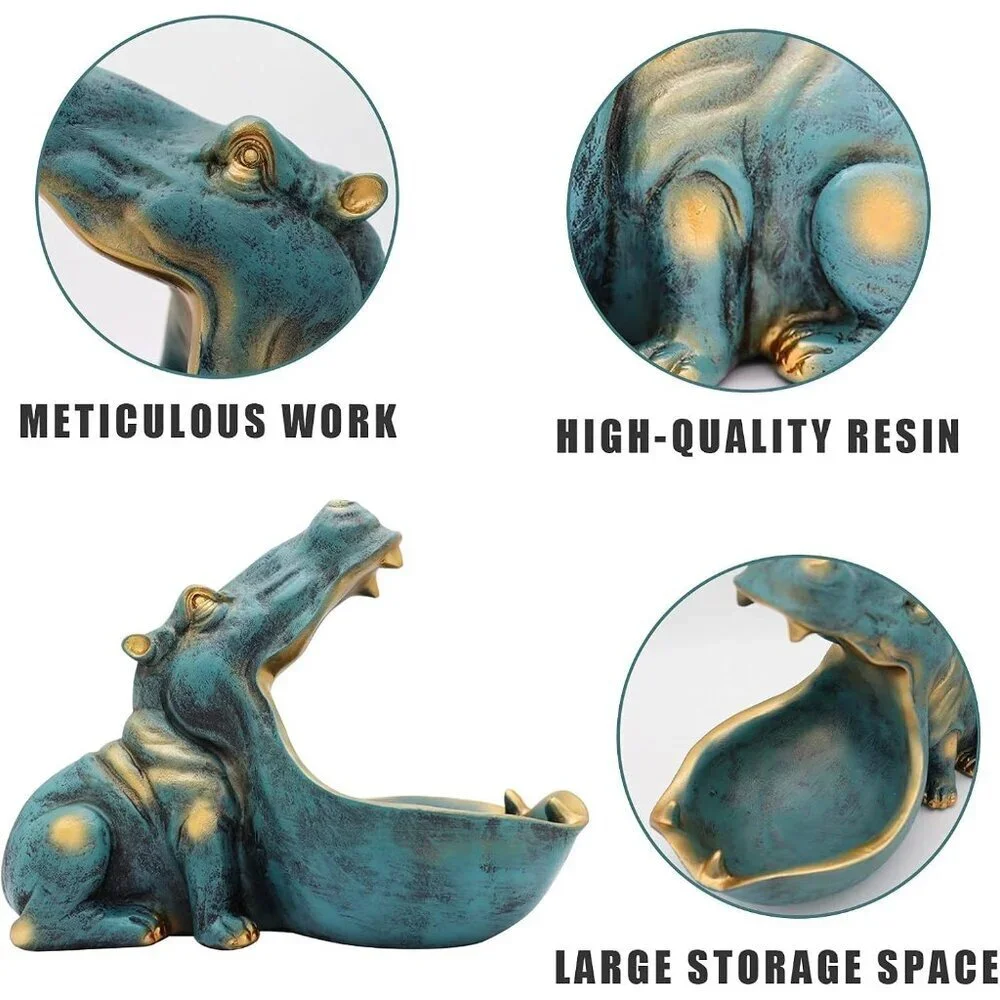 Hippo Statue Dark Blue Large Hippopotamus Figurine Home Sculpture with Resin